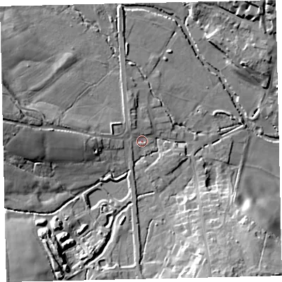 Shaded relief map of the ground around TQ139AR, computed from Environment Agency LiDAR. The ground here sits at about 31 m above sea level and falls 21 m across the surrounding 800 m. Surface water reaching this point runs off ground lying to the south-west, 16.2 m higher.