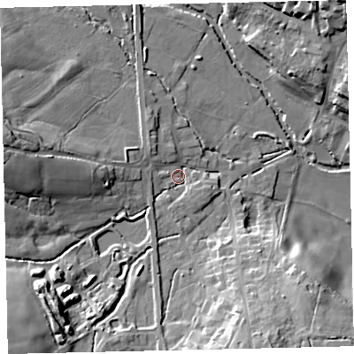 Shaded relief map of the ground around TQ139AS, computed from Environment Agency LiDAR. The ground here sits at about 31 m above sea level and falls 20 m across the surrounding 800 m. Surface water reaching this point runs off ground lying to the south-west, 16.5 m higher.