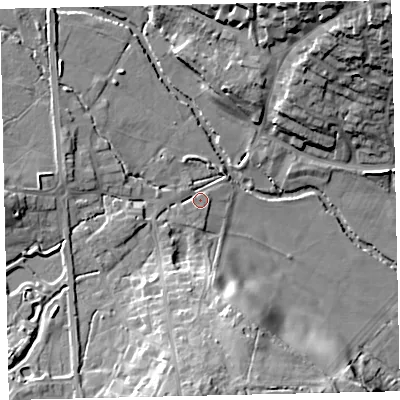 Shaded relief map of the ground around TQ139AW, computed from Environment Agency LiDAR. The ground here sits at about 29 m above sea level and falls 28 m across the surrounding 800 m. Surface water reaching this point runs off ground lying to the south, 15.8 m higher.