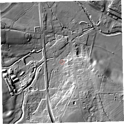 Shaded relief map of the ground around TQ139BQ, computed from Environment Agency LiDAR. The ground here sits at about 33 m above sea level and falls 20 m across the surrounding 800 m. Surface water reaching this point runs off ground lying to the south-east, 7.5 m higher.