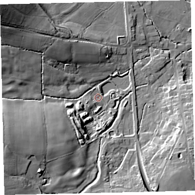 Shaded relief map of the ground around TQ139FS, computed from Environment Agency LiDAR. The ground here sits at about 34 m above sea level and falls 31 m across the surrounding 800 m. Surface water reaching this point runs off ground lying to the south-south-west, 10.9 m higher.