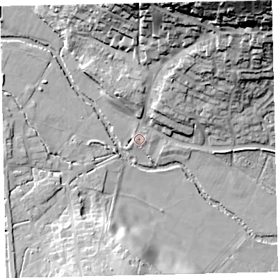 Shaded relief map of the ground around TQ139GS, computed from Environment Agency LiDAR. The ground here sits at about 29 m above sea level and falls 51 m across the surrounding 800 m. Surface water reaching this point runs off ground lying to the north-north-east, 44.6 m higher.