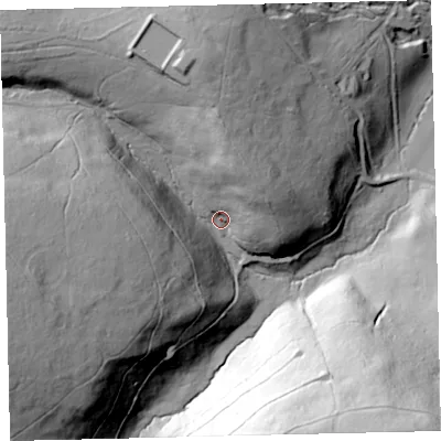 Shaded relief map of the ground around TQ139LJ, computed from Environment Agency LiDAR. The ground here sits at about 106 m above sea level and falls 110 m across the surrounding 800 m. Surface water reaching this point runs off ground lying to the west-south-west, 81.5 m higher.
