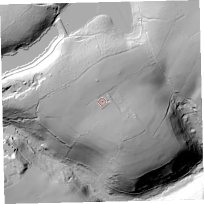 Shaded relief map of the ground around TQ139PD, computed from Environment Agency LiDAR. The ground here sits at about 252 m above sea level and falls 82 m across the surrounding 800 m. Surface water reaching this point runs off ground lying to the north-west, 4.4 m higher.