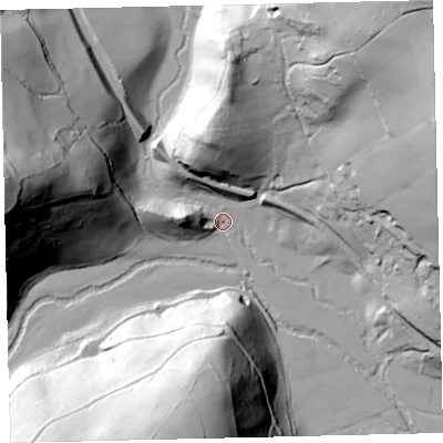 Shaded relief map of the ground around TQ139SR, computed from Environment Agency LiDAR. The ground here sits at about 55 m above sea level and falls 92 m across the surrounding 800 m. Surface water reaching this point runs off ground lying to the west-north-west, 85.6 m higher.