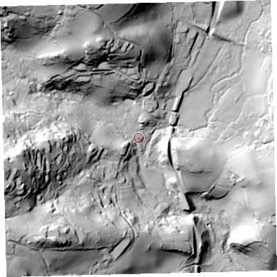 Shaded relief map of the ground around TQ139TB, computed from Environment Agency LiDAR. The ground here sits at about 81 m above sea level and falls 103 m across the surrounding 800 m. Surface water reaching this point runs off ground lying to the west-south-west, 85.9 m higher.