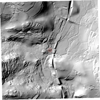 Shaded relief map of the ground around TQ139TJ, computed from Environment Agency LiDAR. The ground here sits at about 85 m above sea level and falls 94 m across the surrounding 800 m. Surface water reaching this point runs off ground lying to the north-north-west, 21.8 m higher.