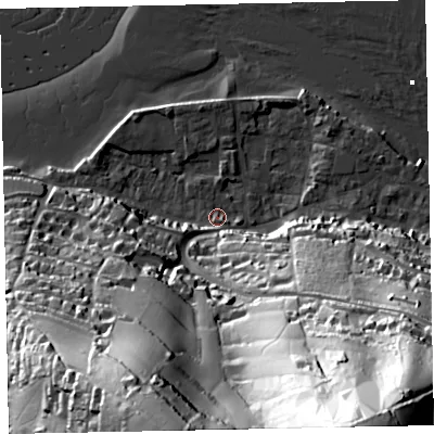 Shaded relief map of the ground around TQ140AA, computed from Environment Agency LiDAR. The ground here sits at about 3 m above sea level and falls 109 m across the surrounding 800 m. Surface water reaching this point runs off ground lying to the south-south-east, 105.5 m higher.