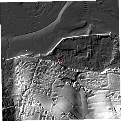 Shaded relief map of the ground around TQ140AB, computed from Environment Agency LiDAR. The ground here sits at about 2 m above sea level and falls 86 m across the surrounding 800 m. Surface water reaching this point runs off ground lying to the south-east, 83.0 m higher.