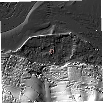 Shaded relief map of the ground around TQ140BN, computed from Environment Agency LiDAR. The ground here sits at about 3 m above sea level and falls 81 m across the surrounding 800 m. Surface water reaching this point runs off ground lying to the south-south-east, 74.4 m higher.