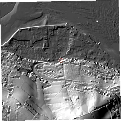 Shaded relief map of the ground around TQ140DE, computed from Environment Agency LiDAR. The ground here sits at about 2 m above sea level and falls 112 m across the surrounding 800 m. Surface water reaching this point runs off ground lying to the south-south-east, 32.3 m higher.