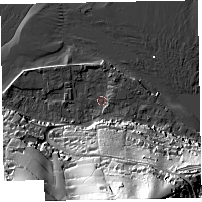 Shaded relief map of the ground around TQ140DF, computed from Environment Agency LiDAR. The ground here sits at about 2 m above sea level and falls 85 m across the surrounding 800 m. Surface water reaching this point runs off ground lying to the south-south-east, 78.6 m higher.