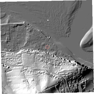 Shaded relief map of the ground around TQ140DR, computed from Environment Agency LiDAR. The ground here sits at about 4 m above sea level and falls 106 m across the surrounding 800 m. Surface water reaching this point runs off ground lying to the south, 99.0 m higher.