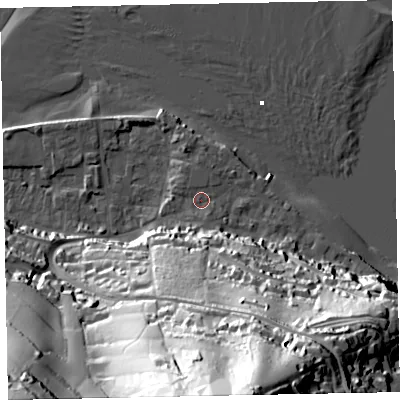 Shaded relief map of the ground around TQ140EA, computed from Environment Agency LiDAR. The ground here sits at about 4 m above sea level and falls 91 m across the surrounding 800 m. Surface water reaching this point runs off ground lying to the south, 85.7 m higher.