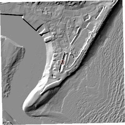 Shaded relief map of the ground around TQ148BL, computed from Environment Agency LiDAR. The ground here sits at about 3 m above sea level and falls 9 m across the surrounding 800 m. Surface water reaching this point runs off ground lying to the south, 3.0 m higher.