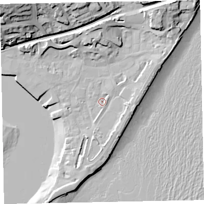 Shaded relief map of the ground around TQ148BQ, computed from Environment Agency LiDAR. The ground here sits at about 2 m above sea level and falls 35 m across the surrounding 800 m. Surface water reaching this point runs off ground lying to the north-north-east, 11.7 m higher.