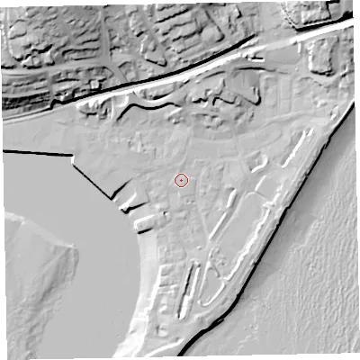 Shaded relief map of the ground around TQ148DD, computed from Environment Agency LiDAR. The ground here sits at about 3 m above sea level and falls 41 m across the surrounding 800 m. Surface water reaching this point runs off ground lying to the north-east, 11.9 m higher.