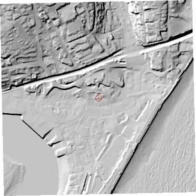 Shaded relief map of the ground around TQ148DJ, computed from Environment Agency LiDAR. The ground here sits at about 4 m above sea level and falls 49 m across the surrounding 800 m. Surface water reaching this point runs off ground lying to the north, 7.1 m higher.