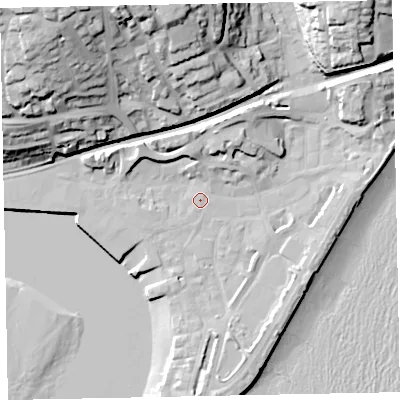Shaded relief map of the ground around TQ148EW, computed from Environment Agency LiDAR. The ground here sits at about 3 m above sea level and falls 45 m across the surrounding 800 m. Surface water reaching this point runs off ground lying to the north-east, 0.5 m higher.