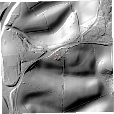 Shaded relief map of the ground around TQ27JH, computed from Environment Agency LiDAR. The ground here sits at about 129 m above sea level and falls 88 m across the surrounding 800 m. Surface water reaching this point runs off ground lying to the west-north-west, 3.1 m higher.