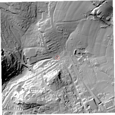 Shaded relief map of the ground around TQ28BD, computed from Environment Agency LiDAR. The ground here sits at about 67 m above sea level and falls 60 m across the surrounding 800 m. Surface water reaching this point runs off ground lying to the north-east, 48.1 m higher.