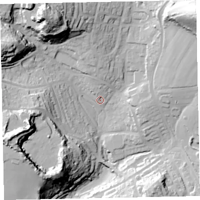 Shaded relief map of the ground around TQ28EL, computed from Environment Agency LiDAR. The ground here sits at about 67 m above sea level and falls 61 m across the surrounding 800 m. Surface water reaching this point runs off ground lying to the north-west, 55.6 m higher.