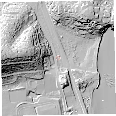 Shaded relief map of the ground around TQ45HS, computed from Environment Agency LiDAR. The ground here sits at about 3 m above sea level and falls 53 m across the surrounding 800 m. Surface water reaching this point runs off ground lying to the south, 3.8 m higher.