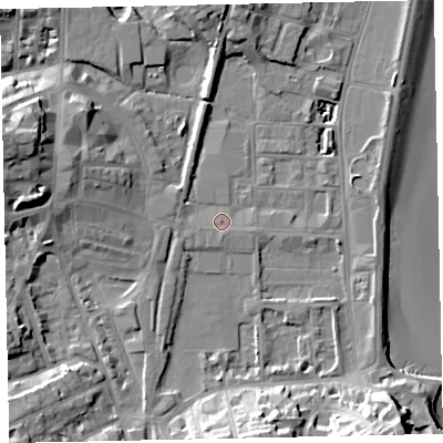 Shaded relief map of the ground around TQ46AA, computed from Environment Agency LiDAR. The ground here sits at about 3 m above sea level and falls 18 m across the surrounding 800 m. Surface water reaching this point runs off ground lying to the south-east, 15.8 m higher.