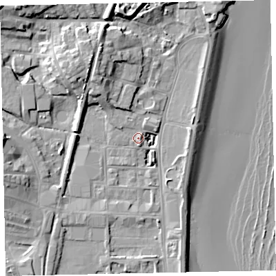 Shaded relief map of the ground around TQ46DZ, computed from Environment Agency LiDAR. The ground here sits at about 3 m above sea level and falls 15 m across the surrounding 800 m. Surface water reaching this point runs off ground lying to the north-west, 12.8 m higher.