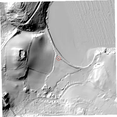 Shaded relief map of the ground around TQ46HL, computed from Environment Agency LiDAR. The ground here sits at about 3 m above sea level and falls 57 m across the surrounding 800 m. Surface water reaching this point runs off ground lying to the north-west, 50.8 m higher.