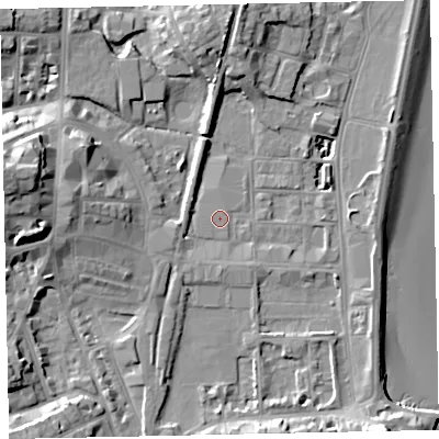Shaded relief map of the ground around TQ46PE, computed from Environment Agency LiDAR. The ground here sits at about 3 m above sea level and falls 17 m across the surrounding 800 m. Surface water reaching this point runs off ground lying to the south-east, 9.0 m higher.