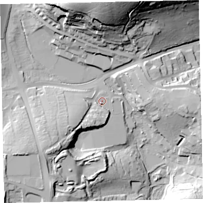 Shaded relief map of the ground around TQ47ET, computed from Environment Agency LiDAR. The ground here sits at about 33 m above sea level and falls 68 m across the surrounding 800 m. Surface water reaching this point runs off ground lying to the south-south-west, 10.0 m higher.