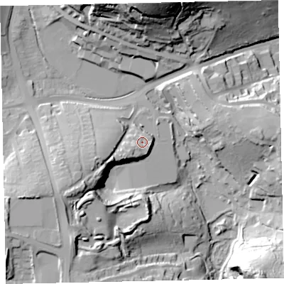 Shaded relief map of the ground around TQ47EY, computed from Environment Agency LiDAR. The ground here sits at about 39 m above sea level and falls 59 m across the surrounding 800 m. Surface water reaching this point runs off ground lying to the south-west, 6.4 m higher.