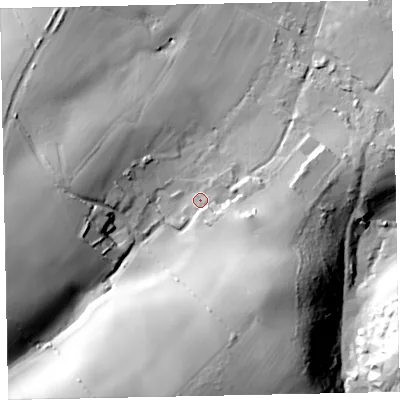 Shaded relief map of the ground around TQ50HT, computed from Environment Agency LiDAR. The ground here sits at about 67 m above sea level and falls 60 m across the surrounding 800 m. Surface water reaching this point runs off ground lying to the south-south-east, 27.5 m higher.