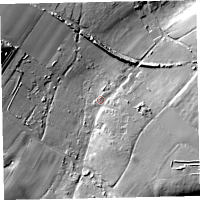 Shaded relief map of the ground around TQ50HU, computed from Environment Agency LiDAR. The ground here sits at about 52 m above sea level and falls 26 m across the surrounding 800 m. Surface water reaching this point runs off ground lying to the south-south-east, 11.4 m higher.