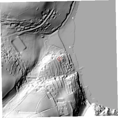 Shaded relief map of the ground around TQ60HB, computed from Environment Agency LiDAR. The ground here sits at about 16 m above sea level and falls 99 m across the surrounding 800 m. Surface water reaching this point runs off ground lying to the south-west, 20.0 m higher.