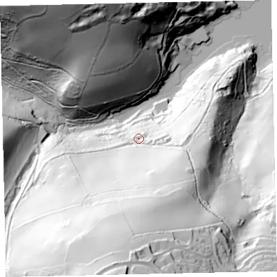 Shaded relief map of the ground around TQ60HL, computed from Environment Agency LiDAR. The ground here sits at about 27 m above sea level and falls 137 m across the surrounding 800 m. Surface water reaching this point runs off ground lying to the south, 104.0 m higher.