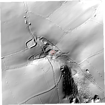 Shaded relief map of the ground around TQ60JG, computed from Environment Agency LiDAR. The ground here sits at about 130 m above sea level and falls 103 m across the surrounding 800 m. Surface water reaching this point runs off ground lying to the north-west, 44.7 m higher.