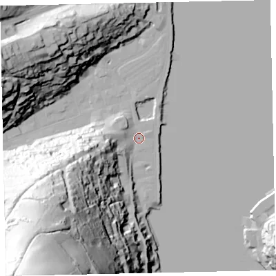 Shaded relief map of the ground around TQ69AB, computed from Environment Agency LiDAR. The ground here sits at about 3 m above sea level and falls 136 m across the surrounding 800 m. Surface water reaching this point runs off ground lying to the south-west, 108.3 m higher.