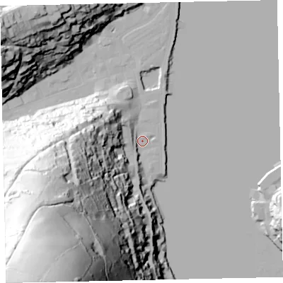 Shaded relief map of the ground around TQ69AJ, computed from Environment Agency LiDAR. The ground here sits at about 3 m above sea level and falls 153 m across the surrounding 800 m. Surface water reaching this point runs off ground lying to the south-west, 150.1 m higher.
