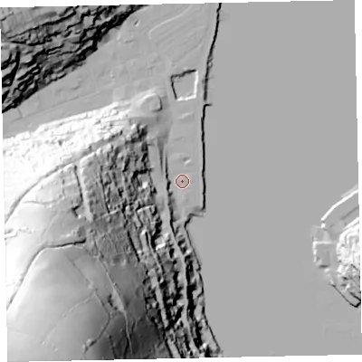Shaded relief map of the ground around TQ69AL, computed from Environment Agency LiDAR. The ground here sits at about 3 m above sea level and falls 157 m across the surrounding 800 m. Surface water reaching this point runs off ground lying to the south-west, 154.1 m higher.