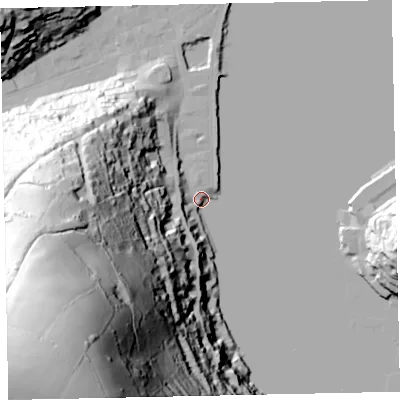 Shaded relief map of the ground around TQ69AP, computed from Environment Agency LiDAR. The ground here sits at about 3 m above sea level and falls 159 m across the surrounding 800 m. Surface water reaching this point runs off ground lying to the south-west, 158.6 m higher.