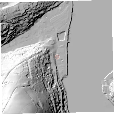 Shaded relief map of the ground around TQ69AQ, computed from Environment Agency LiDAR. The ground here sits at about 3 m above sea level and falls 148 m across the surrounding 800 m. Surface water reaching this point runs off ground lying to the west, 24.3 m higher.