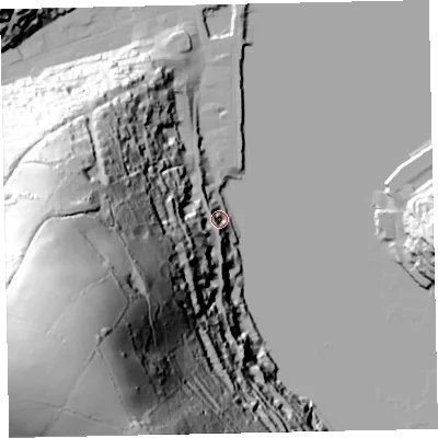 Shaded relief map of the ground around TQ69AT, computed from Environment Agency LiDAR. The ground here sits at about 6 m above sea level and falls 159 m across the surrounding 800 m. Surface water reaching this point runs off ground lying to the south-west, 144.6 m higher.