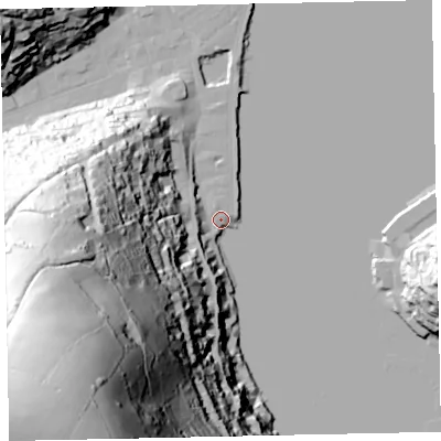 Shaded relief map of the ground around TQ69AW, computed from Environment Agency LiDAR. The ground here sits at about 3 m above sea level and falls 159 m across the surrounding 800 m. Surface water reaching this point runs off ground lying to the south-west, 157.8 m higher.