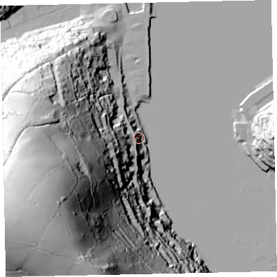 Shaded relief map of the ground around TQ69AX, computed from Environment Agency LiDAR. The ground here sits at about 9 m above sea level and falls 159 m across the surrounding 800 m. Surface water reaching this point runs off ground lying to the south-west, 158.5 m higher.