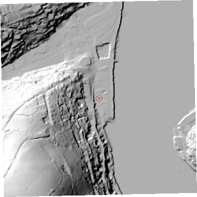 Shaded relief map of the ground around TQ69AY, computed from Environment Agency LiDAR. The ground here sits at about 3 m above sea level and falls 155 m across the surrounding 800 m. Surface water reaching this point runs off ground lying to the south-west, 152.1 m higher.