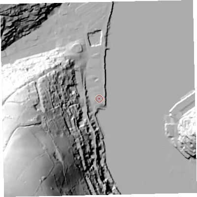 Shaded relief map of the ground around TQ69BB, computed from Environment Agency LiDAR. The ground here sits at about 3 m above sea level and falls 159 m across the surrounding 800 m. Surface water reaching this point runs off ground lying to the south-west, 158.4 m higher.