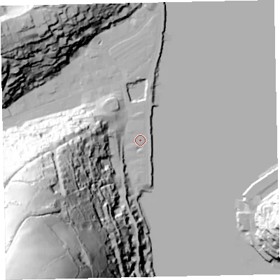 Shaded relief map of the ground around TQ69BD, computed from Environment Agency LiDAR. The ground here sits at about 3 m above sea level and falls 148 m across the surrounding 800 m. Surface water reaching this point runs off ground lying to the south-west, 109.6 m higher.