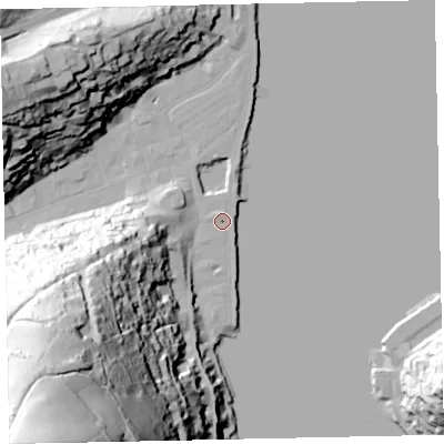 Shaded relief map of the ground around TQ69BH, computed from Environment Agency LiDAR. The ground here sits at about 3 m above sea level and falls 136 m across the surrounding 800 m. Surface water reaching this point runs off ground lying to the south-west, 135.6 m higher.